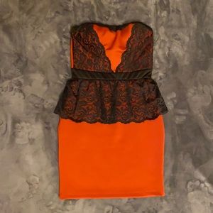 Peplum Lace Strapless Mini Dress